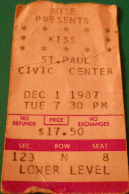 Ticket from St Paul, MN, USA 01 December 1987 show