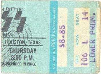 Ticket from Houston, TX, USA 01 September 1977 show