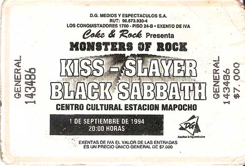 Ticket from Santiago, Chile 01 September 1994 show