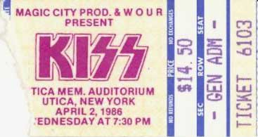 Ticket from Utica, NY, USA 02 April 1986 show