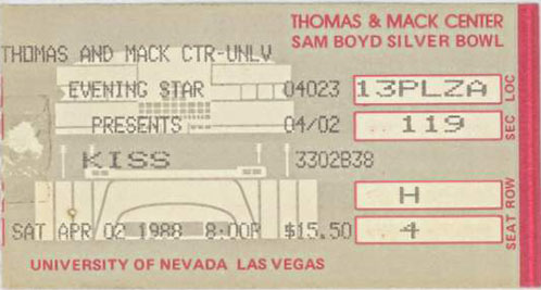 Ticket from Las Vegas, NV, USA 02 April 1988 show