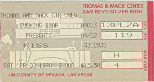 Ticket from Las Vegas, NV, USA 02 April 1988 show
