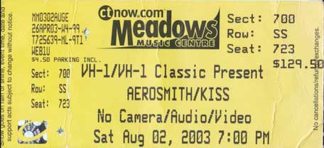 Ticket from Hartford, CT, USA 02 August 2003 show