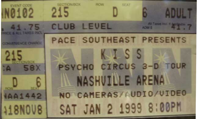 Ticket from Nashville, TN, USA 02 January 1999 show