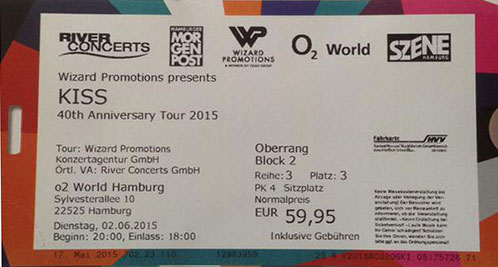 Ticket from Hamburg, Germany 02 June 2015 show