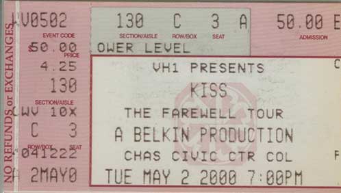 Ticket from Charleston, WV, USA 02 May 2000 show