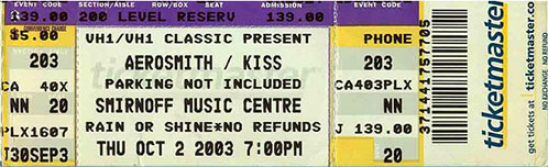 Ticket from Dallas, TX, USA 02 October 2003 show