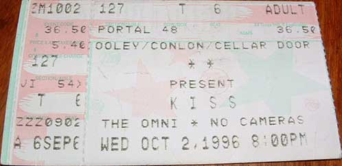 Ticket from Atlanta, GA, USA 02 October 1996 show