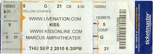 Ticket from Milwaukee, WI, USA 02 September 2010 show