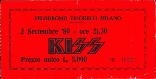 Ticket from 02 September 1980 show Milano, Italy