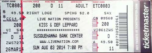 Ticket from Camden, NJ (Philadelphia, PA), USA 03 August 2014 show