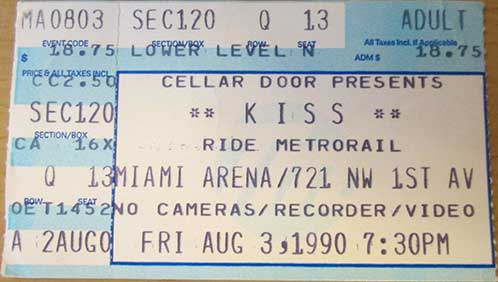 Ticket from Miami, FL, USA 03 August 1990 show
