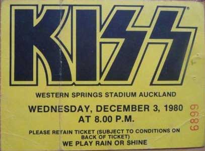 Ticket from Auckland, New Zealand 03 December 1980 show
