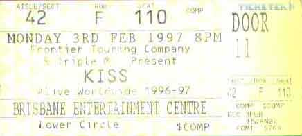 Ticket from Brisbane, Australia 03 February 1997 show