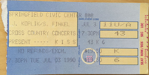 Ticket from Springfield, MA, USA 03 July 1990 show