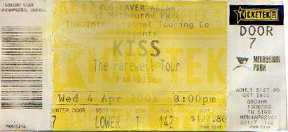 Ticket from Melbourne, 04 April 2001 show