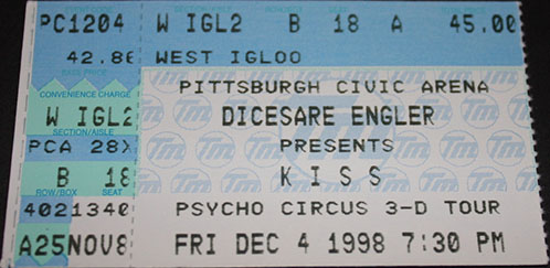 Ticket from Pittsburgh, PA, USA 04 December 1998 show