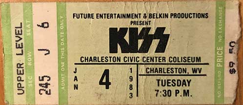 Ticket from Charleston, WV, USA 04 January 1983 show