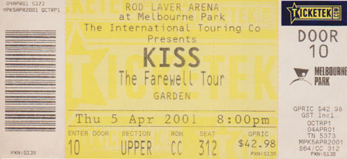 Ticket from Melbourne, 05 April 2001 show