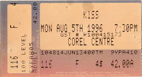 Ticket from 05 August 1996 show Ottawa, Canada