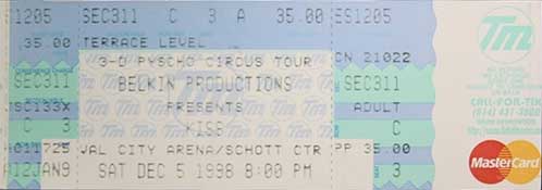 Ticket from Columbus, OH, USA 05 December 1998 show