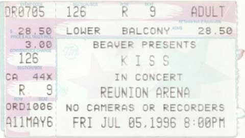 Ticket from Dallas, TX, USA 05 July 1996 show