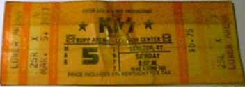 Ticket from Lexington, KY, USA 05 March 1977 show