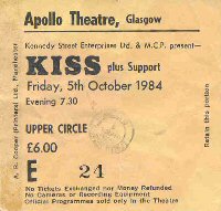 Ticket from Glasgow, Scotland 05 October 1984 show