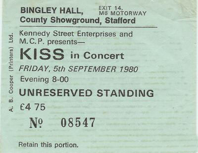 Ticket from 05 September 1980 show Stafford, England