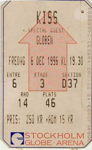 Ticket from Stockholm, Sweden 06 December 1996 show