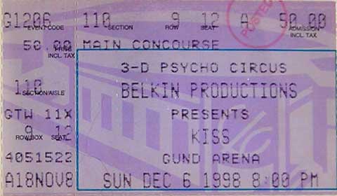 Ticket from Cleveland, OH, USA 06 December 1998 show
