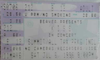 Ticket from Houston, TX, USA 06 July 1996 show