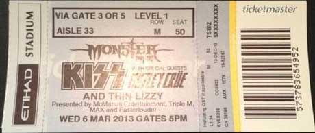 Ticket from 06 March 2013 show Melbourne, Australia