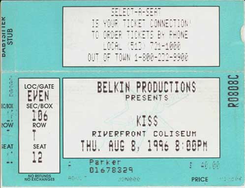 Ticket from 08 August 1996 show Cincinnati, OH, USA