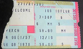 Ticket from Cleveland, OH, USA 08 January 1978 show