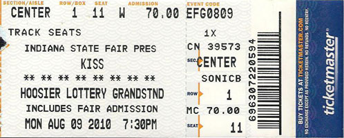 Ticket from Indianapolis, IN, USA 09 August 2010 show