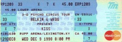 Ticket from Lexington, KY, USA 09 December 1998 show