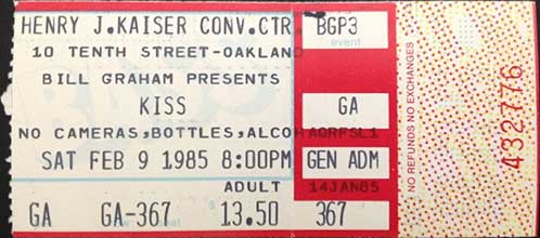Ticket from Oakland, CA, USA 09 February 1985 show