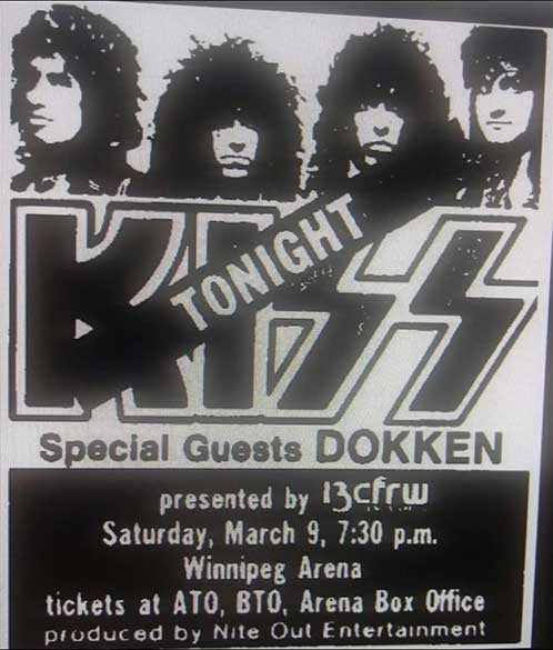 Advert from Winnipeg, Canada 09 March 1985 show