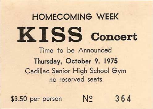 Ticket from Cadillac, MI, USA 09 October 1975 show