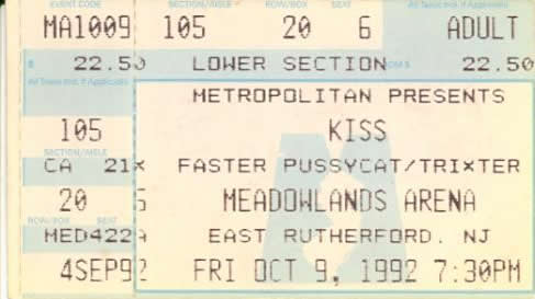 Ticket from East Rutherford 09 October 1992 show