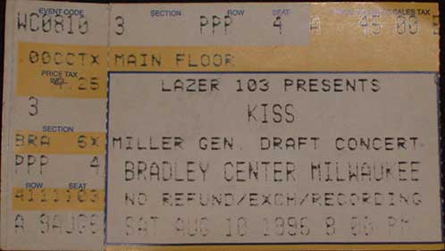 Ticket from 10 August 1996 show Milwaukee, WI, USA