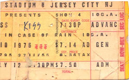 Ticket from Jersey City, NJ, USA 10 July 1976 show