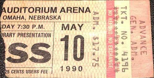Ticket from Omaha, NB, USA 10 May 1990 show