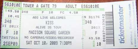 Ticket from New York, 10 October 2009 show