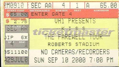 Ticket from Evansville, IN, USA 10 September 2000 show