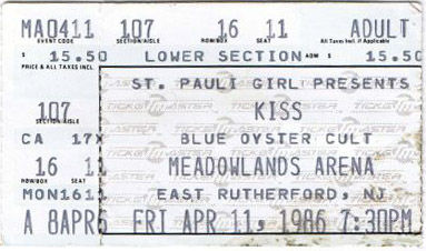 Ticket from East Rutherford, NJ, USA 11 April 1986 show