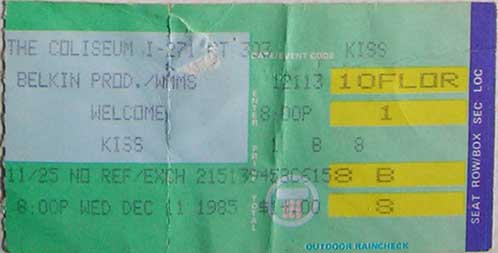 Ticket from Richfield (Cleveland), OH, USA 11 December 1985 show