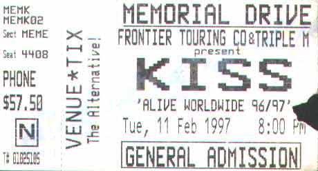 Ticket from Adelaide, 11 February 1997 show