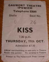 Ticket from Ipswich, England 11 October 1984 show
